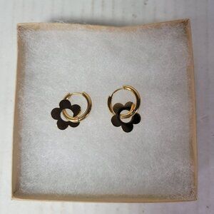 Revolve Peter & June Gold-Tone Dainty Modest Flower Charm Floral Hoop Earrings